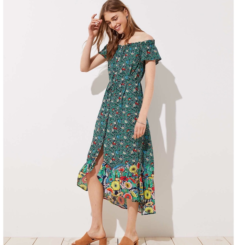 Loft Off the Shoulder High Low Shirt Dress